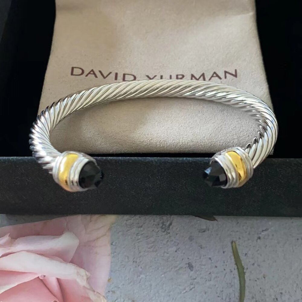 David Yurman Cable Bracelet with 14K Yellow Gold and Black Onyx, 7mm